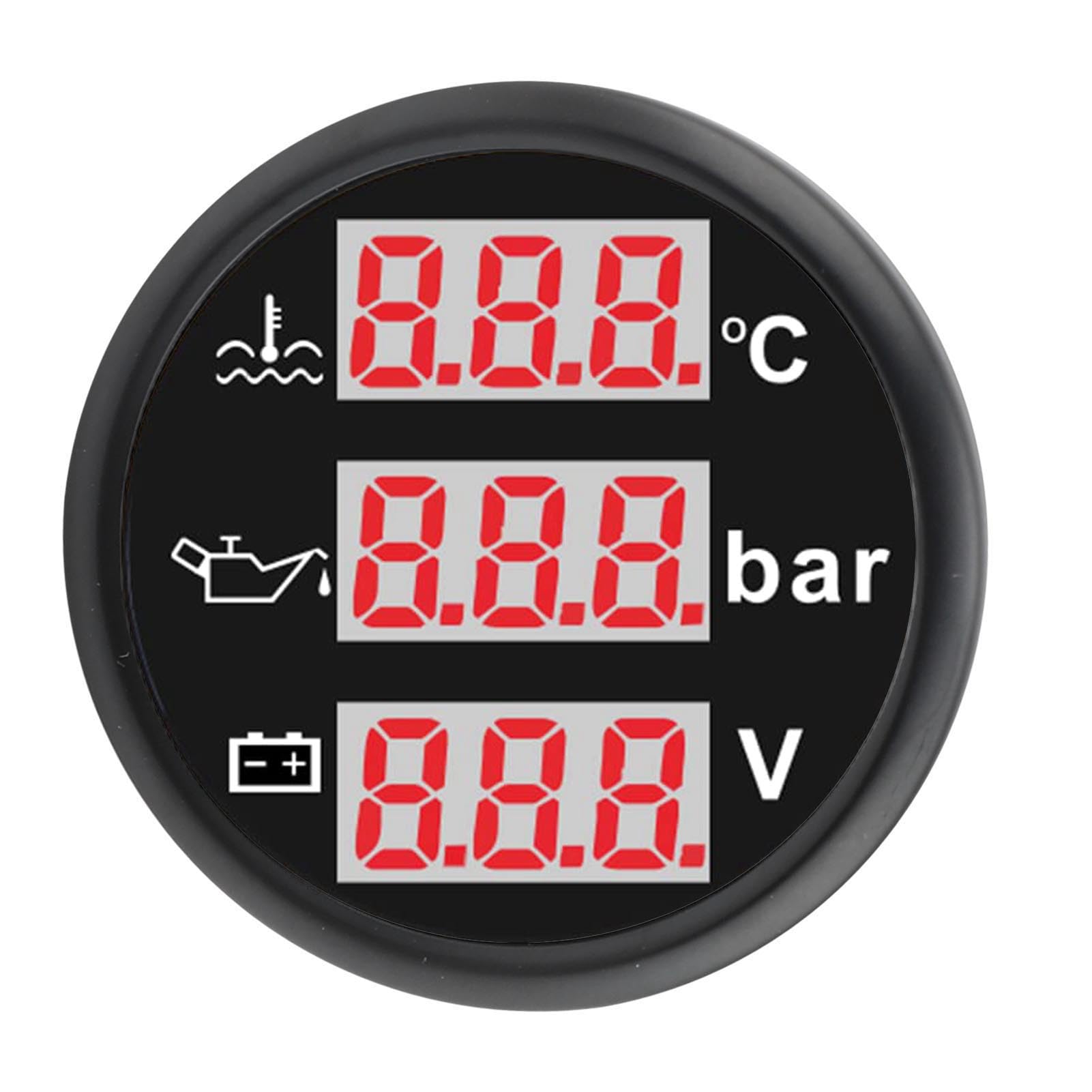 52 Mm 3 in 1 Set di Calibri Marini Auto, Manometro Temperatura Dell'acqua Liquido Raffreddamento Motore ° F + Misurazione Dell'olio Psi + Voltmetro, Kit (Quadrante nero Coperchio nero)