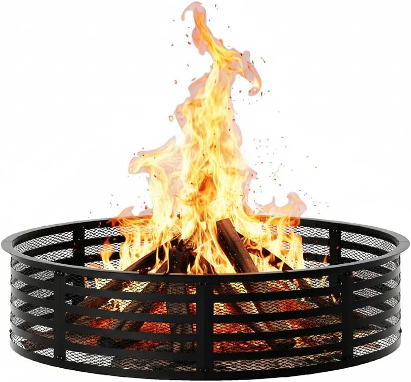 Outdoor Smokeless Fire Pit Ring, Heavy Duty Metal Fire Ring for DIY Fire Pits, Outdoor Above or In-Ground, Firepit for Camping Garden Patio Backyard (Black a, 60 in)