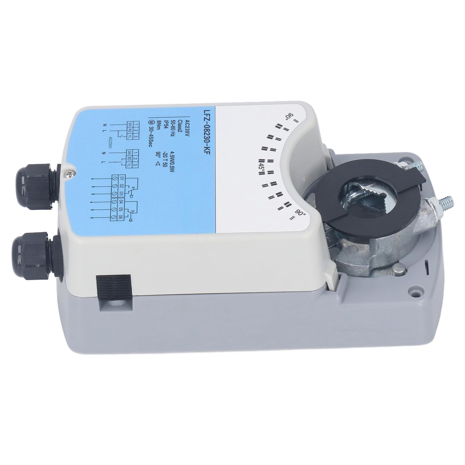 Attuatore elettrico per serranda da 230 V CA, coppia 8 Nm, con controllo on/off e interruttori ausiliari, per sistemi HVAC, ventilazione, unità di trattamento dell'aria e