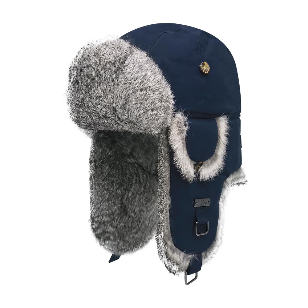 Fur Winter Trapper Hat,100% Rabbit Fur Aviator Ski Trapper Trooper Pilot Hat,Snow Eskimo Hat