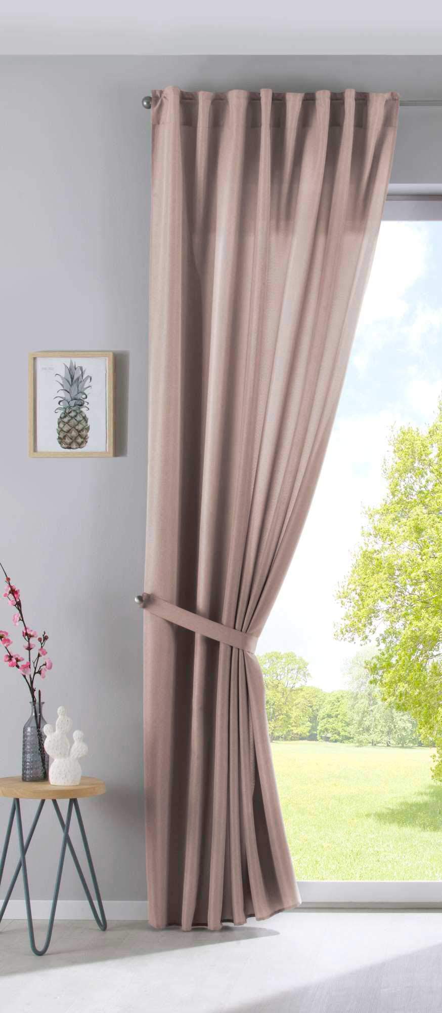 Gardinenbox Cationic Jena 2019037-2 - Set di 2 tende con passanti nascosti, 250 x 140 cm (altezza x larghezza), effetto lino, oscuranti, con fermatenda, colore: grigio talpa