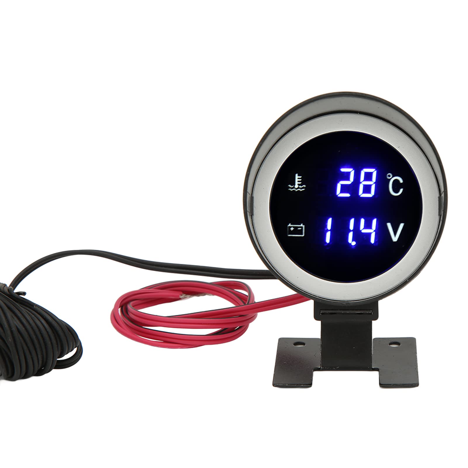Aramox Jauge de Température d'eau Ronde, Jauge de Température d'eau Numérique Ronde Voltmètre LED DC 9V-36V avec Lumière Bleue pour Voiture Moto VTT