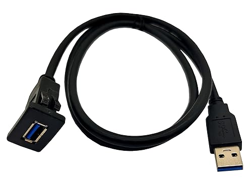 Miniatura 1 de Qaoquda Cable cuadrado USB 3.0 de montaje empotrado, USB 3.0 macho a hembra, cable de extensión de montaje en panel empotrado para automóvil, barco
