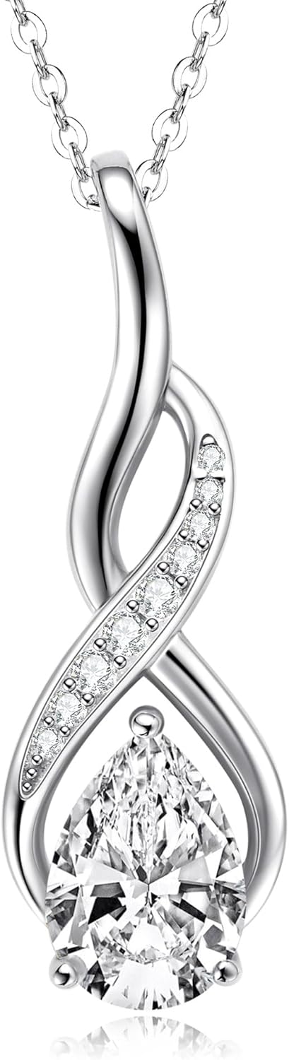 2ct Moissanite Infinity Pendant Necklace for Women, Pear Cut 7x10mm D Color Pendant 925 Sterling Silver Adjustable Chain, Elegant Jewelry Gifts for Wife or Mom