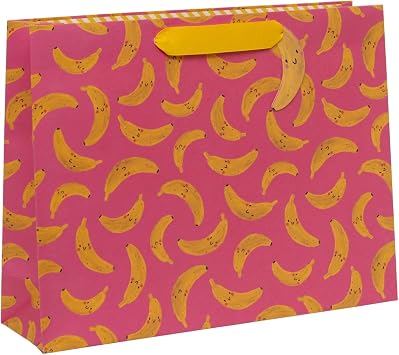 Glick Large Landscape Gift Bag, Go Bananas, Luxury Recyclable Bag for Birthdays & Celebrations, 275 x 355 x 100 mm, Pink & Yellow