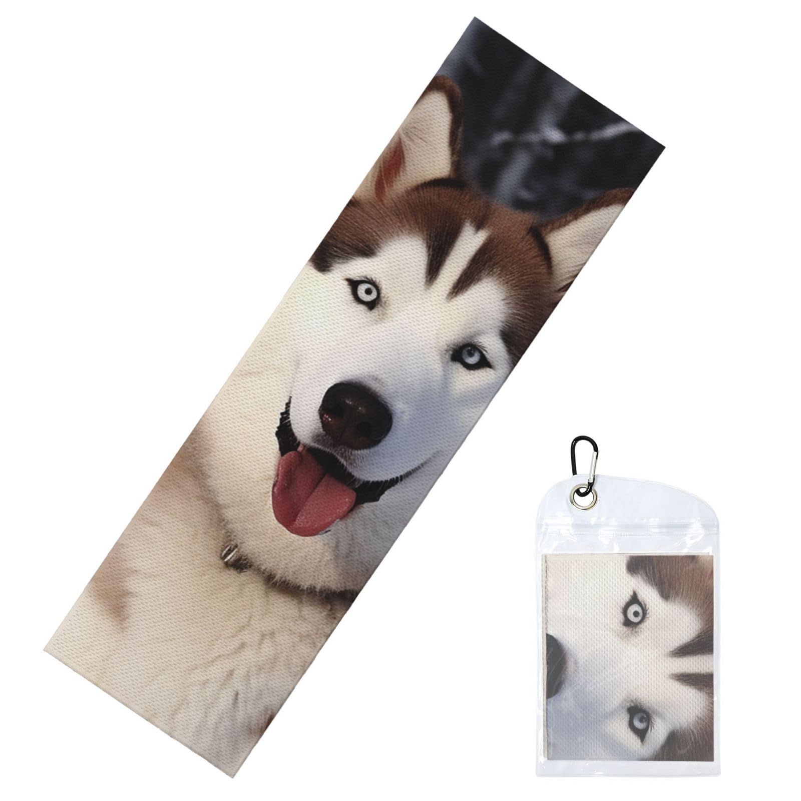 DWVTSLH Cooling Towel for Neck and Face, Huskies Ice Towel for Hot Weather, Soft Microfiber Chilly Towels with Waterproof Bag & Carabiner, Breathable Workout Towels 40"x12"