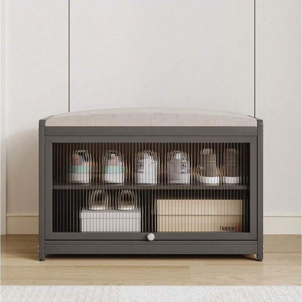 BAKAJI Meuble à chaussures avec assise et 2 compartiments intérieurs peu encombrants, meuble banc à chaussures avec porte transparente et base antidérapante pour entrée, chambre à coucher, entrée 70 x
