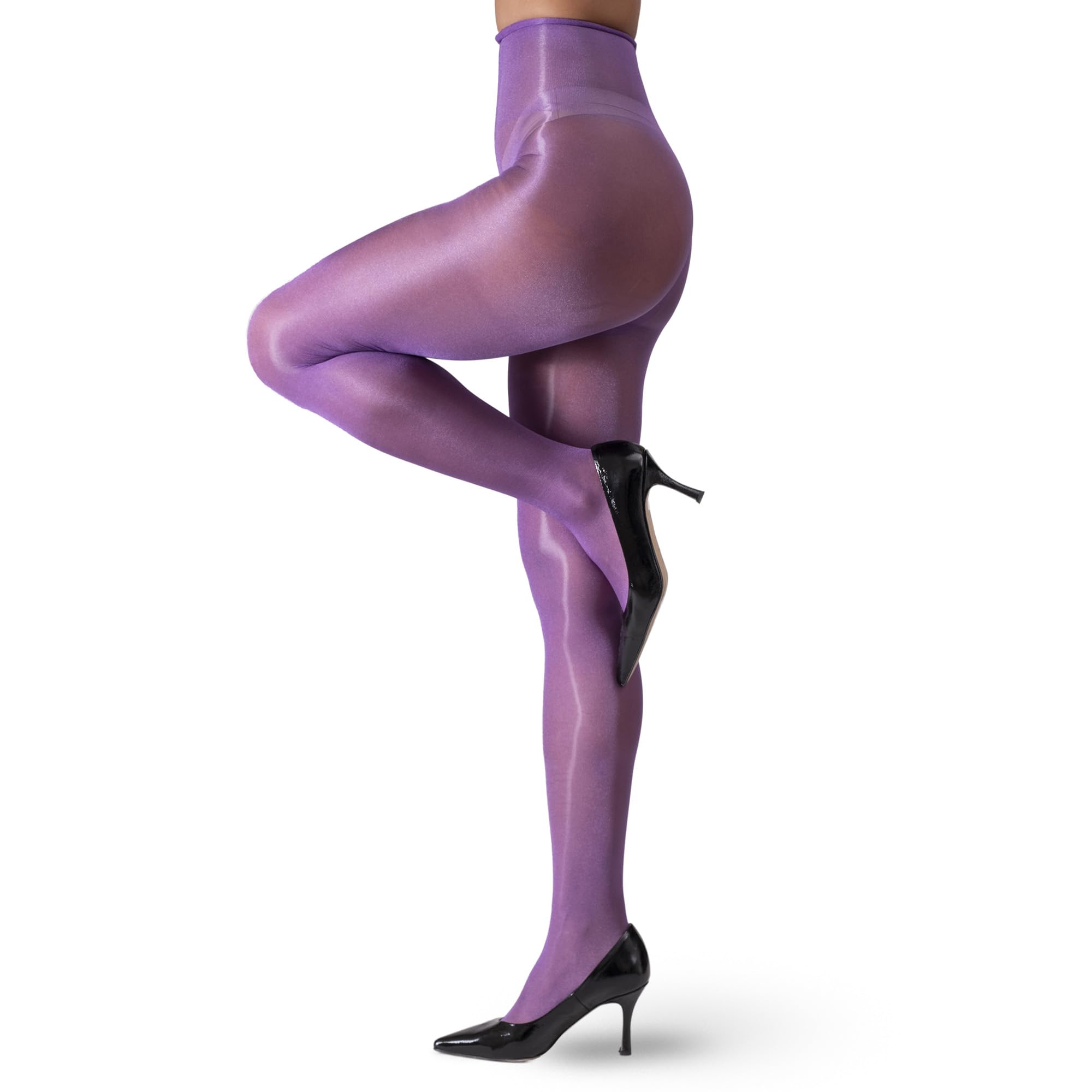 Lechery Women's Purple Semi Sheer Tights For Lustrous Silky Shiny 40 Denier High Waist Stocking Panty Hose Nylons, Pantyhose For S-M