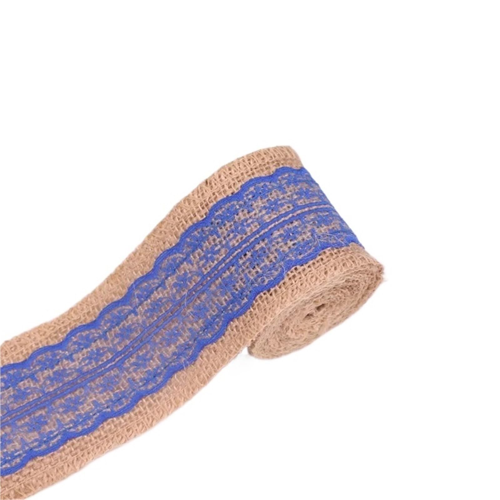 Burlap Fabric Roll 2Meters/Roll (6cm Width) Natural Jute Burlap Ribbon Rustic Vintage Wedding Decoration Lace Hessian Roll Party Supplies(Blue)