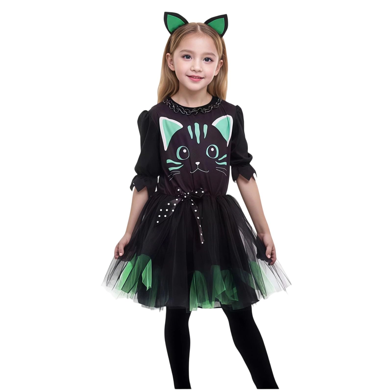 hailiwangg Halloween Black Cat Costume for Girls, Light Up Outfit Kids 3-8 — image 1