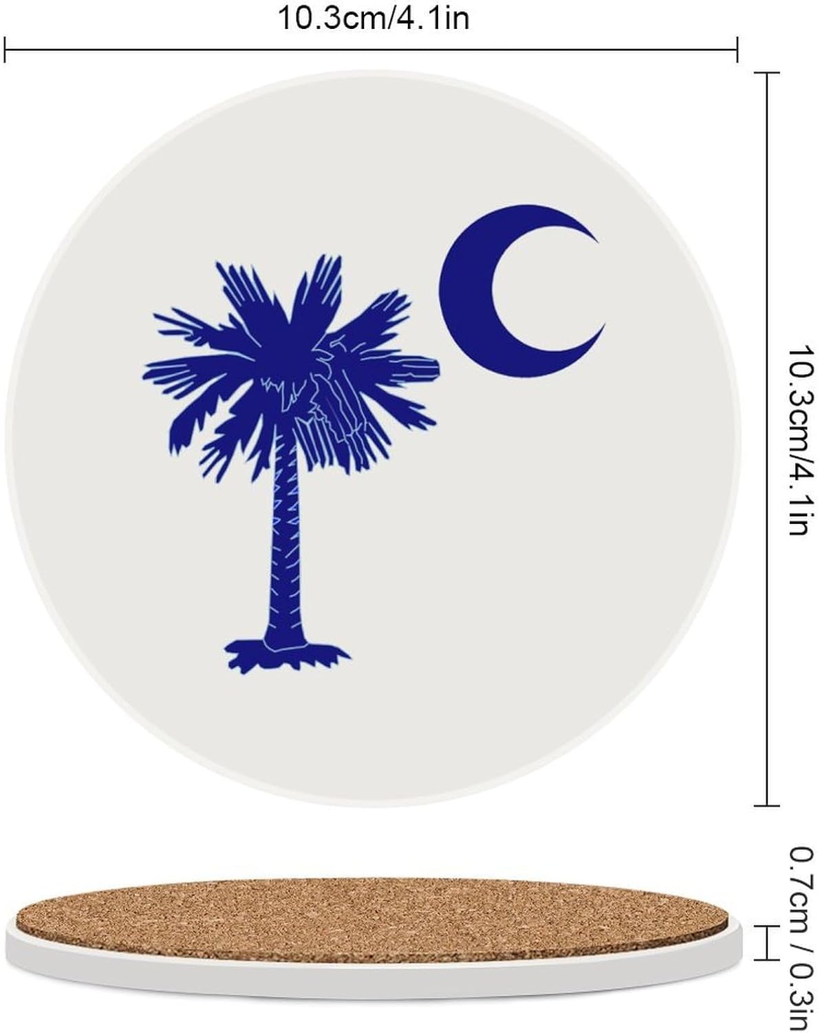 South Carolina Flag Palm Round Ceramic Coasters Print Drinks Absorbent with Cork Base for Home Decor Gifts 4 Inch