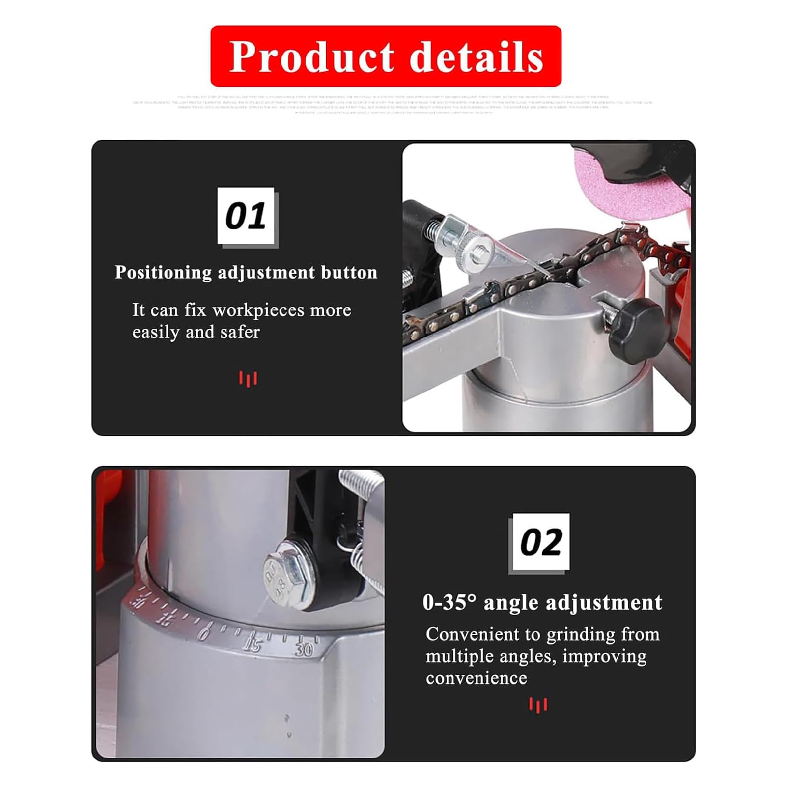 Kit de afilador de motosierra eléctrico, herramienta automática para afilar motosierras, velocidad sin carga: 8400 rpm, ajuste de ángulo (0-35°), con funda protectora, para todo tipo de cadenas de m