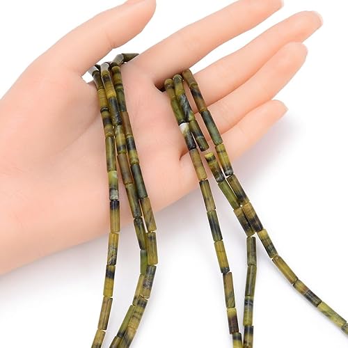 Miniatura 3 de 1 hebra de piedra preciosa curativa de jade verde natural de 0.512 in x 0.157 in, cuentas de tubo cilíndrico, espaciador de piedra preciosa (27-28