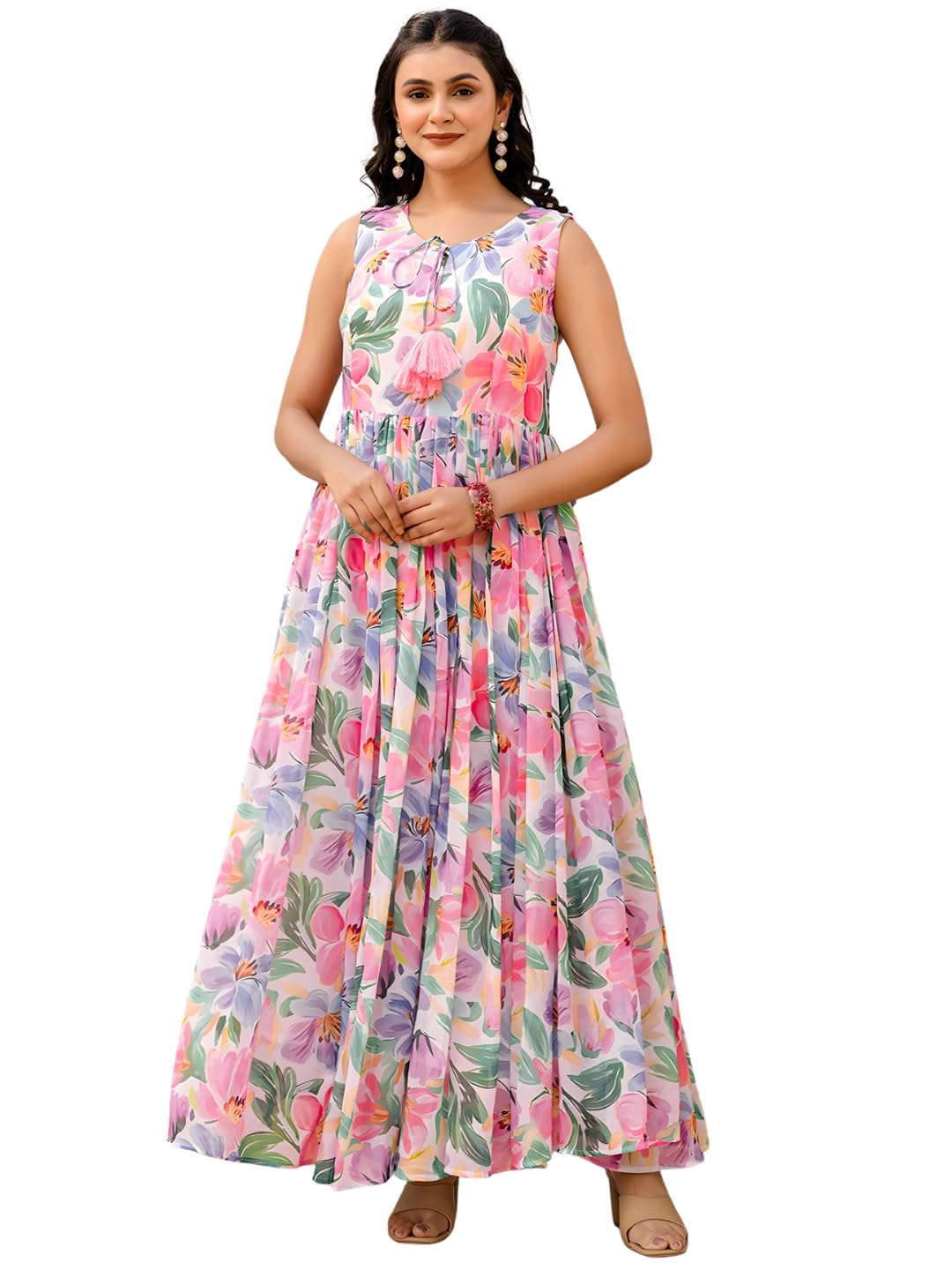 Robe évasée rose légère sans transparence avec sa doublure coton Navlik S - 8
