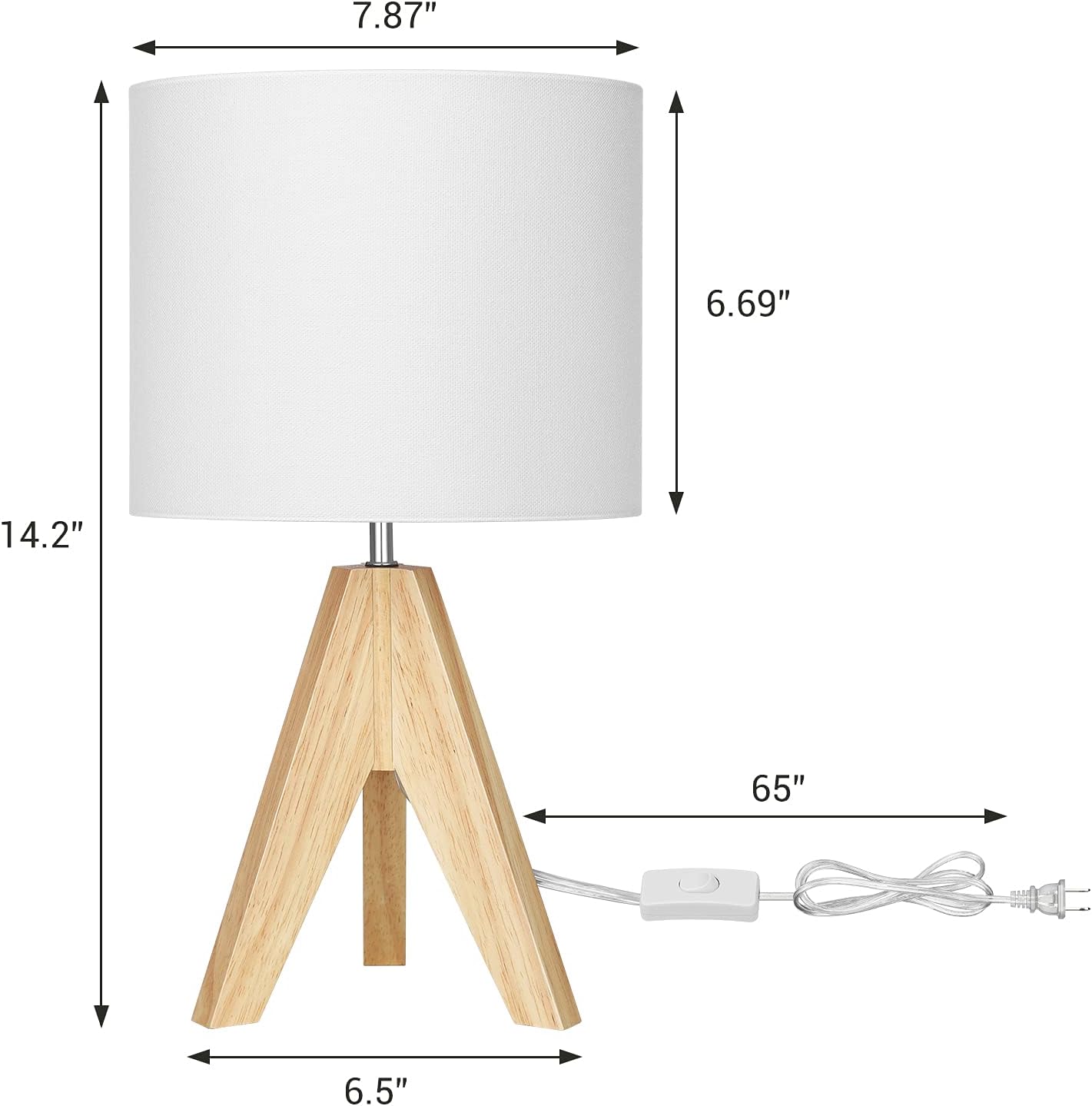 DEWENWILS Small Table Lamp, Wooden Tripod Table Lamp with White Linen Fabric Shade, 2 Pack Table Lamp for Living Room, Bedroom, Side Table, Nursery, Office, 14.2 in, Switch UL Listed
