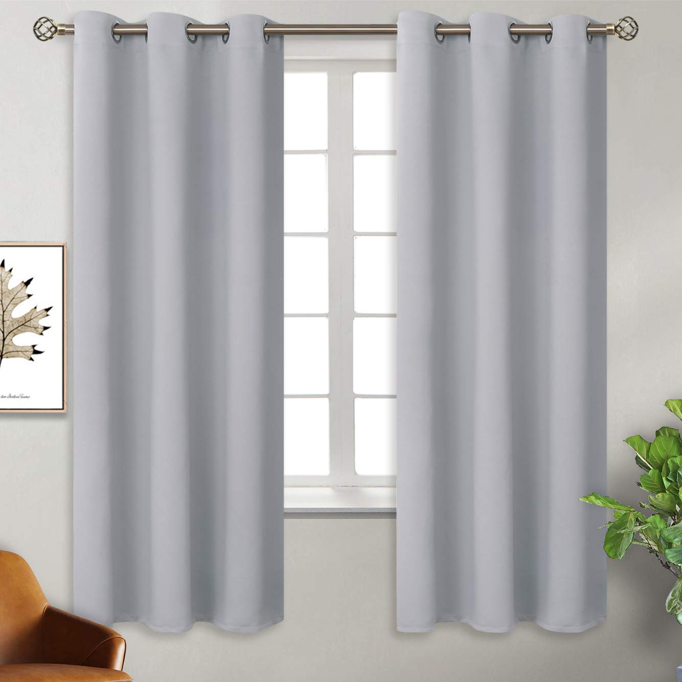 BGment Light Grey Room Darkening Curtains 63 Inch for Bedroom - 2 Panels