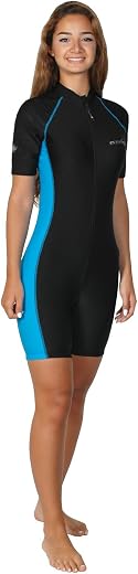 EcoStinger® Women Full Body Swimsuit Sunsuit Short Sleeves UV Protection UPF50+ Black Blue