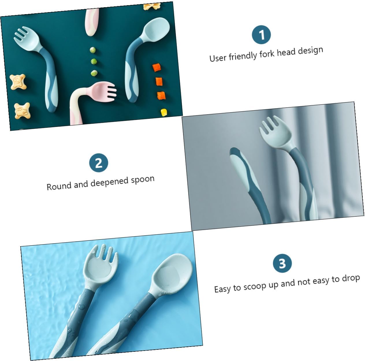 Kisangel 2 Sets Bendable Utensils Soft Silicone Spoon and Fork for Portable Safe Cutlery for Self-feeding in Pink and Blue