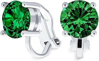 Traditional Classic 2CT Brilliant Cut Round AAA CZ Solitaire Clip On Stud Earrings for Women -Yellow Gold or Silver Plated Non-Pierced Simulated Gemstone Jewel Colors Birthstone 8MM