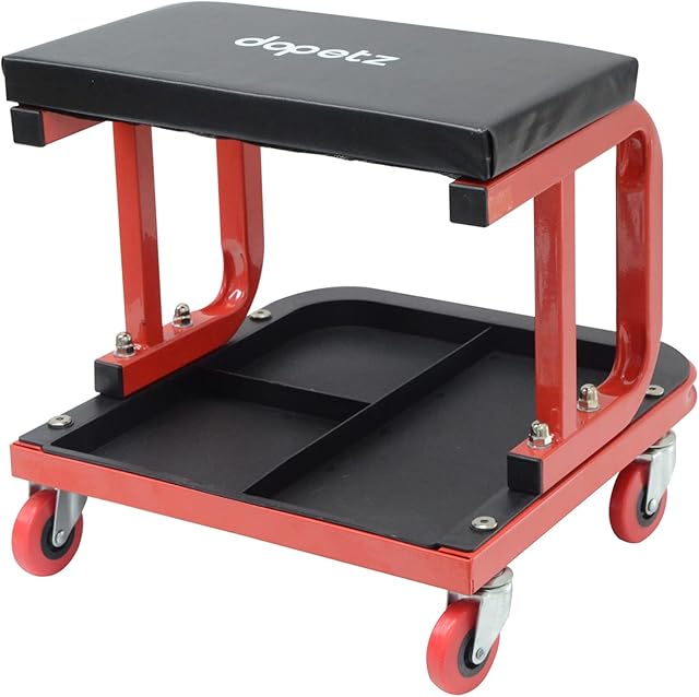 Dapetz ® Padded creeper trolley seat car for mechanics that has oil resistant vinyl covered seat and the structure is all metal frame design for maximum strength