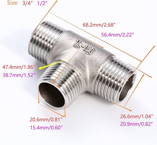 Miniatura 3 de GDFYMI Accesorios de tubería, accesorio en T macho fundido, acero inoxidable de 3 vías 12 pulgada NPT macho roscado, manguera de tubería en T de 3