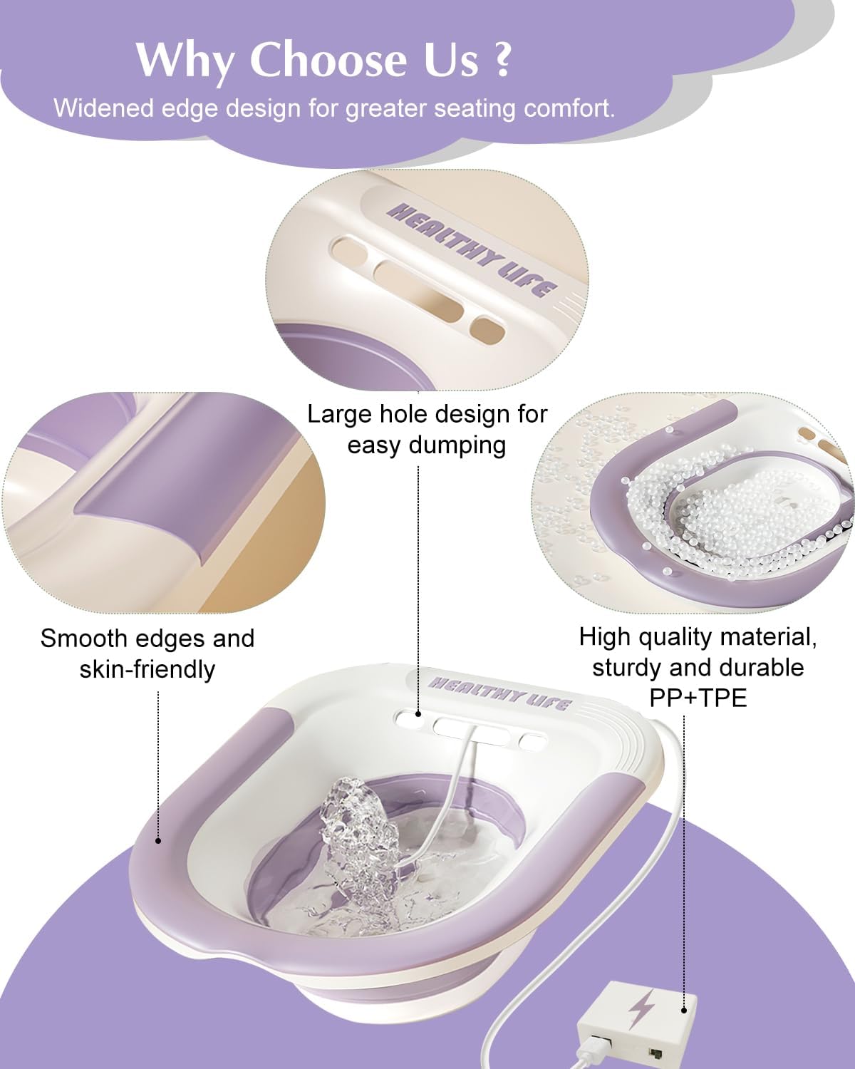 Foldable Electric Sitz Bath Kit with Automatic Flushing for Hemorrhoid Relief and Postpartum Care | Portable Hip Bath Basin for Perineal Soaking, Pain Relief, and Bidet Functionality, Easy to Use