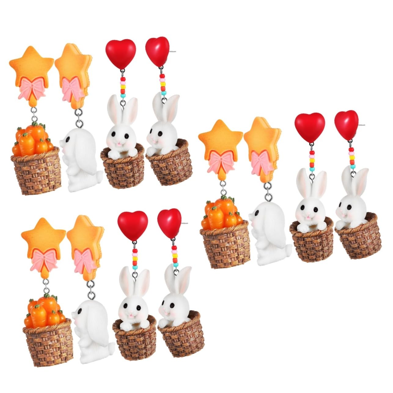 4 Pairs Pendant for Women Dangle Easter Bunny Rabbit Earrings Miss Fashion