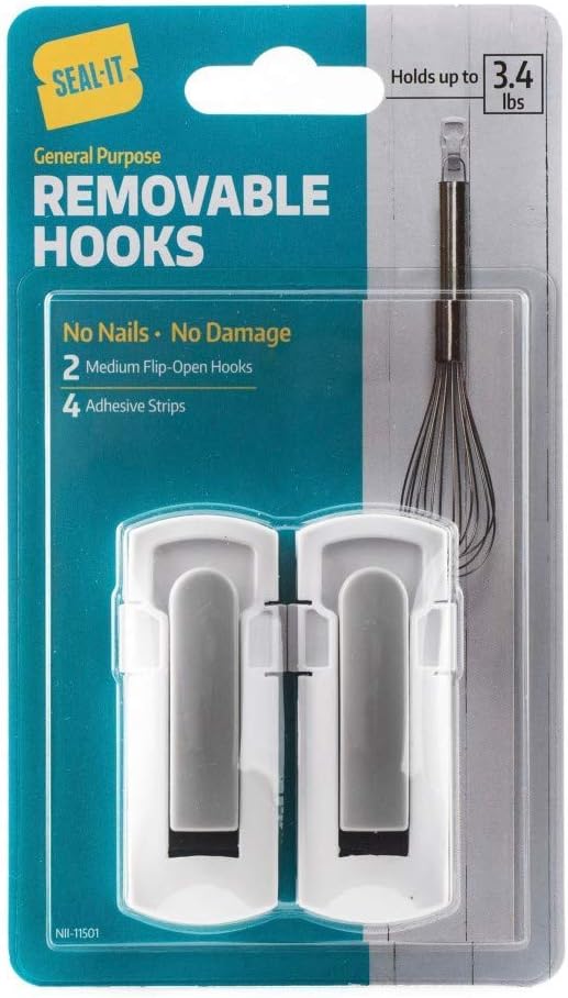Seal-It Removable Mounting Flip Hook Medium 2Pk Hook White