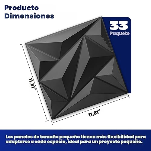 Miniatura 2 de Art3dwallpanels Paquete de 33 paneles de pared 3D de PVC para decoración de pared interior en negro paneles de pared texturizados 3D