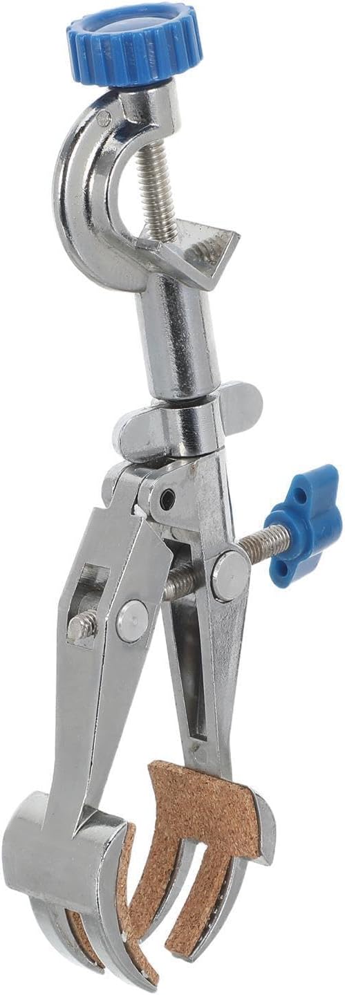 Prong Zinc Alloy Laboratory Support Clamp for Beaker and Glassware | Silver Finish, Multi-angle Adjustment, Secure Grip, Heat Resistant, Lab Stand Accessory for Biology Experiments