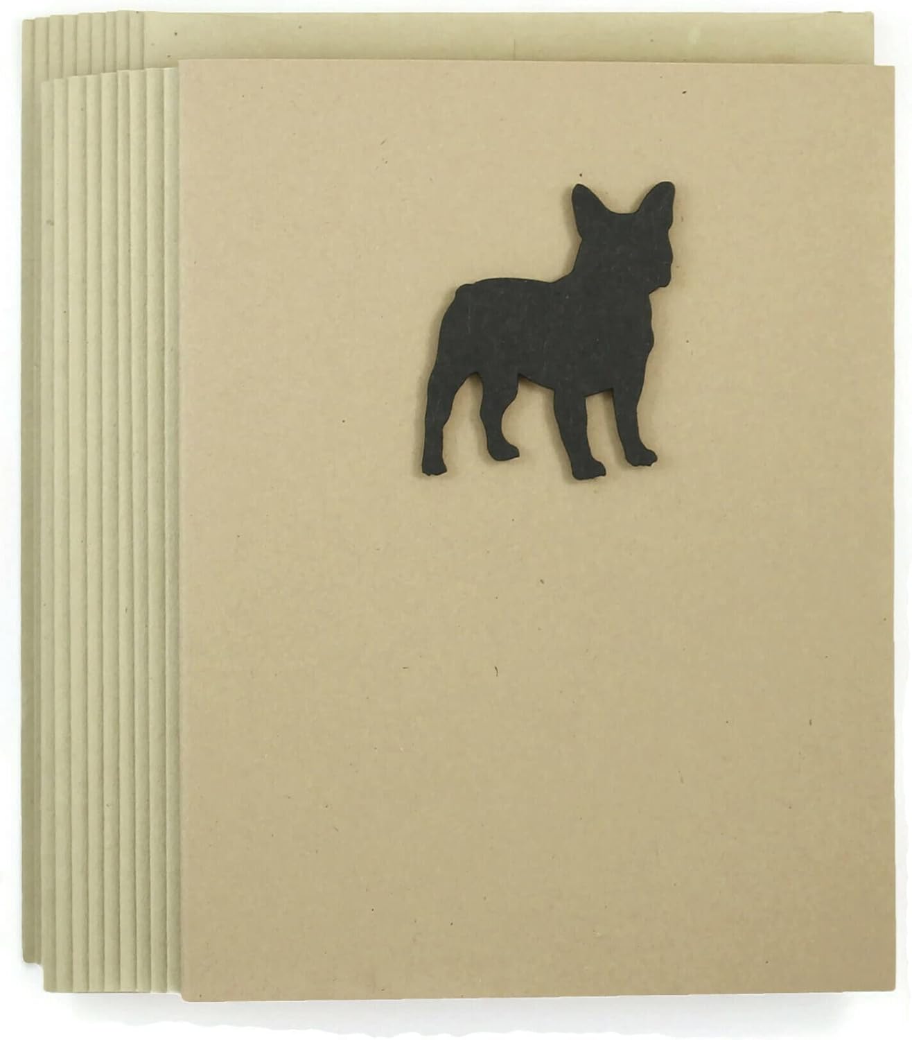 French Bulldog Blank Cards 10 Pack | Handmade Black Frenchie Kraft Notecards | Dog Greeting Cards with Envelopes