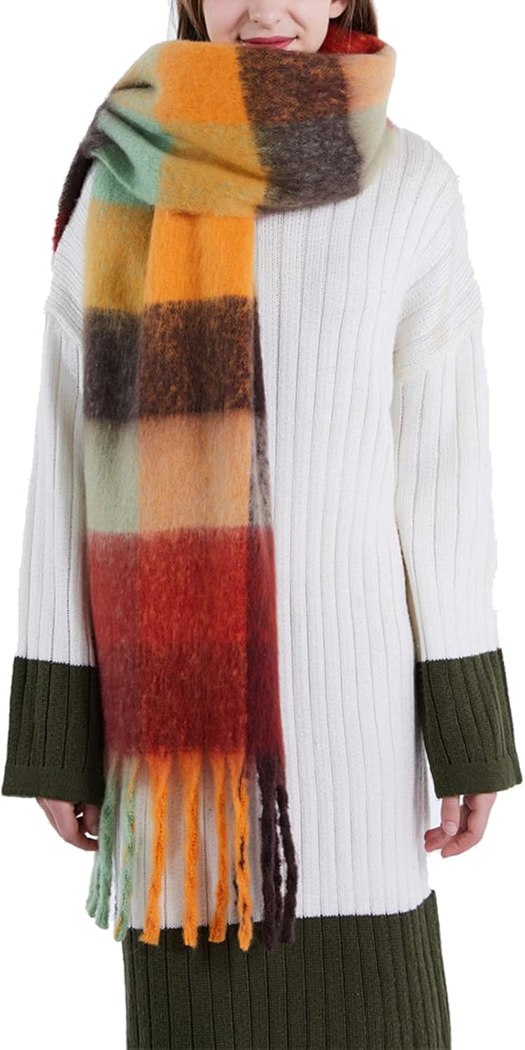 Large Chunky Plaid Scarf Coloured Checked Oversized Scarf Tassel Soft Fall Winter Thick Warm Shawl Women - Image 3
