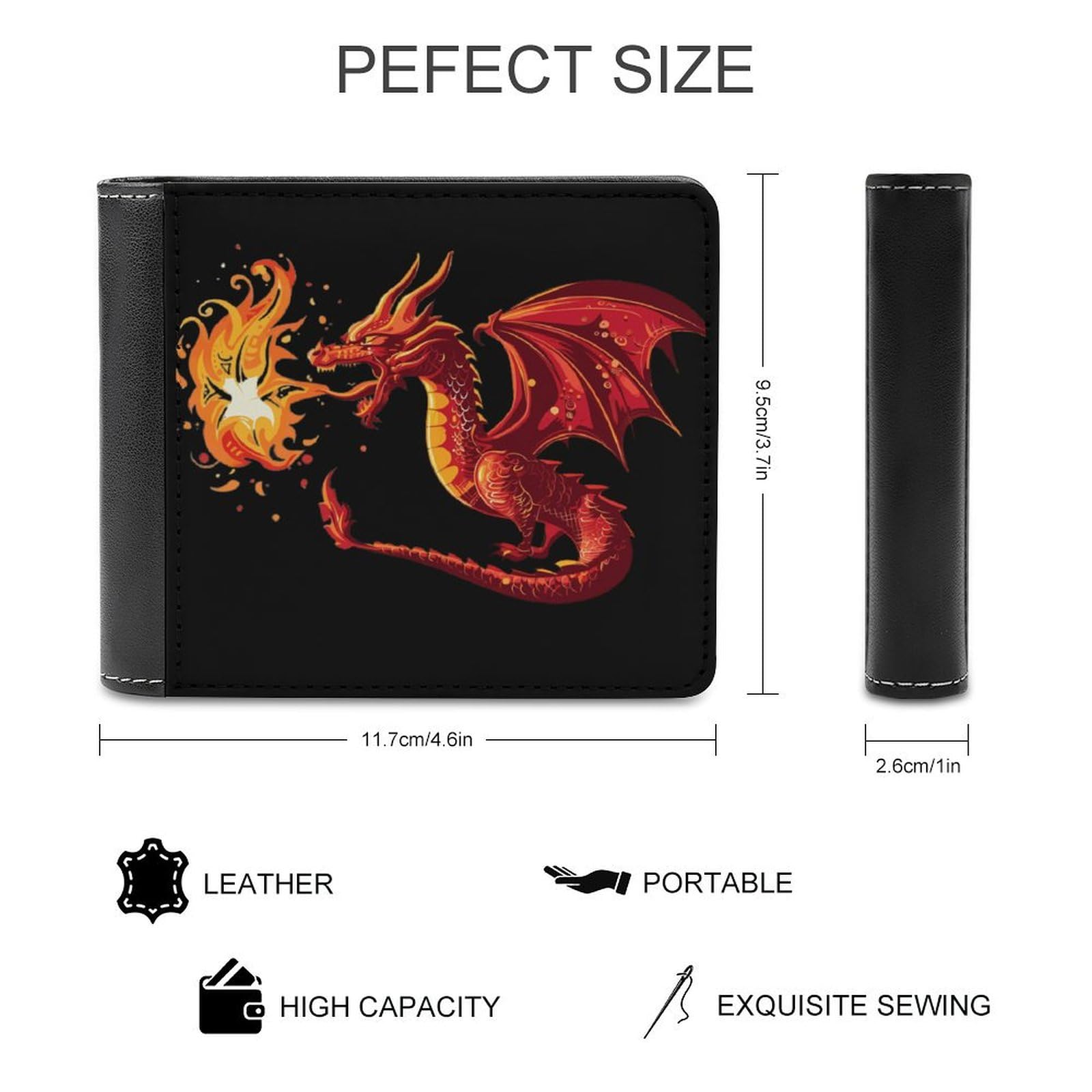 Fire And Dragon Funny Men's Slim Bifold Wallet with Multiple Card Slots Front Pocket Purse