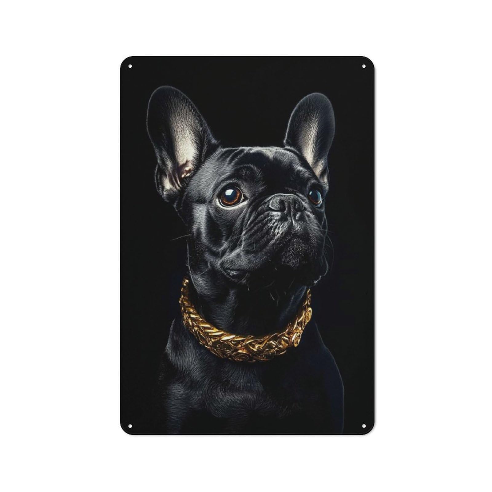 For Guest Room Or Hallway, Black & Gold French Bulldog Retro Metal Wall Sign 30x20cm, for Vintage Wall Decor Fans, for Metal Sign Collectors