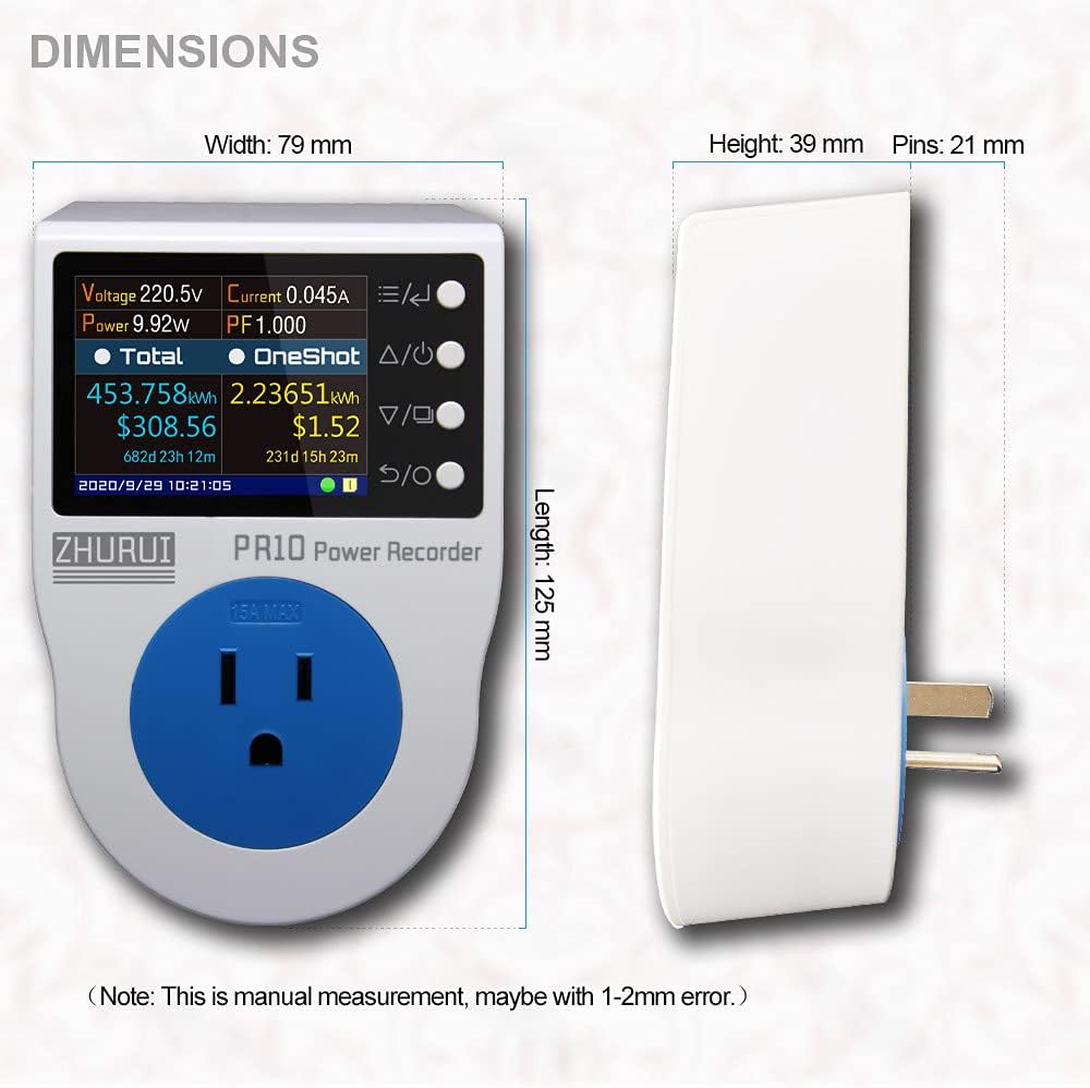 ZHURUI PR10-E US15A power meter plug/home power metering socket/watt meter/2.4 inch TFT color LCD/0.5FS(New) - - 
