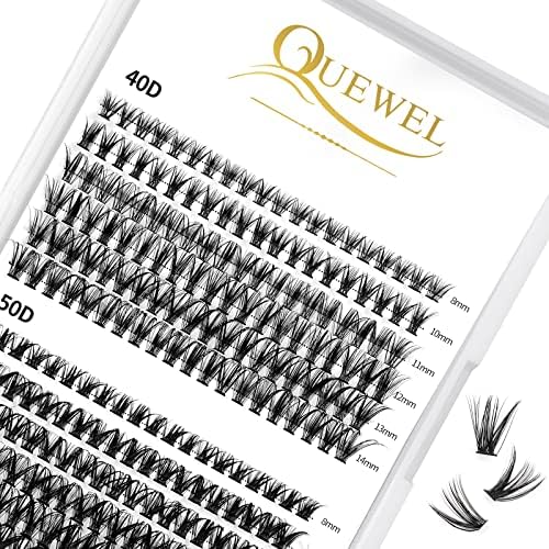 QUEWEL Cluster-Lashes 72 Pcs Individual-Lashes Thin Stem C/D Curl 8-16mm Length DIY Eyelash Extension False Lashes Individual Natural&Mega Styles Soft for Personal Makeup Use at Home (Mega-D-MIX8-16)
