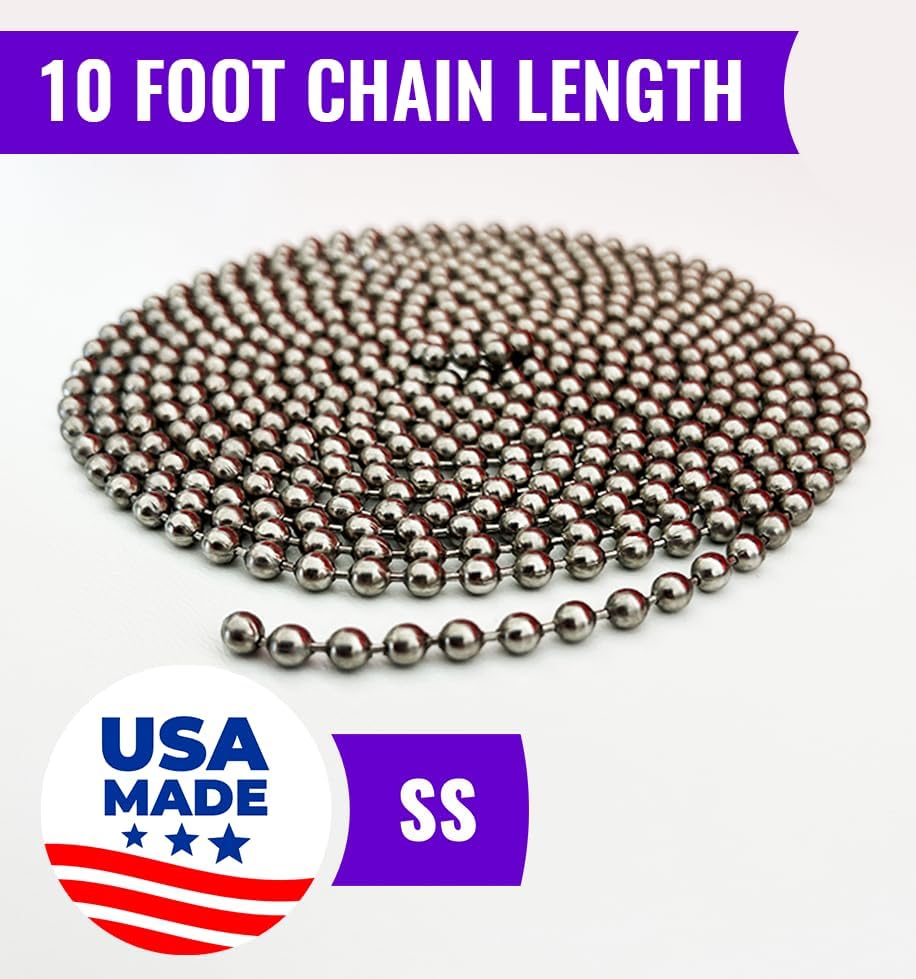 10 Foot Length Ball Chain, Bead Size Number #10 Made in USA (Stainless Steel) - Image 2