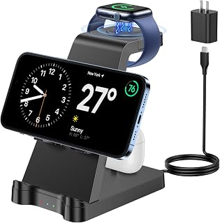 3 in 1 Charging Station for Apple Products - Wireless Charging Station for Multiple Devices - Phone and Watch Charger Stand for iPhone 15/14/13/12/11 Series, iWatch Series 1-9/Ultra, AirPods
