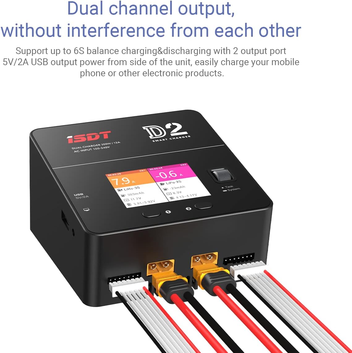 ISDT lipo Battery Charger D2 MK2 with AC 2x200W Dual Output Mode,Hobby Smart Lipo Charger Discharger for 1-6S Li-ion Life NiCd NiMH LiHV PB Smart Battery - Image 4