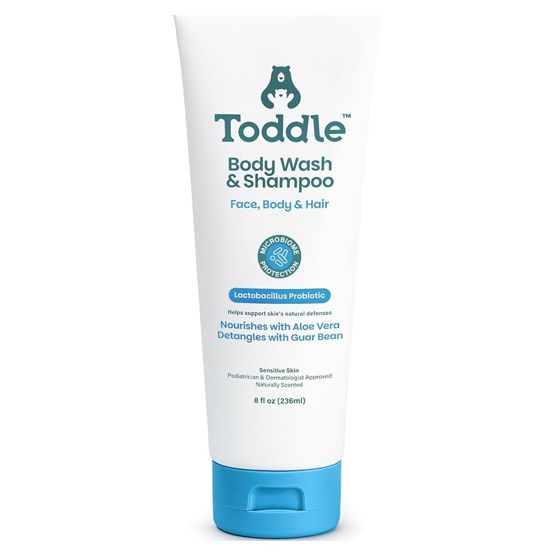 Toddle Shampoo e Sabonete Líquido Corporal Infantil 3 em 1 com Aloe Vera e Ácido Láctico, 236 mL