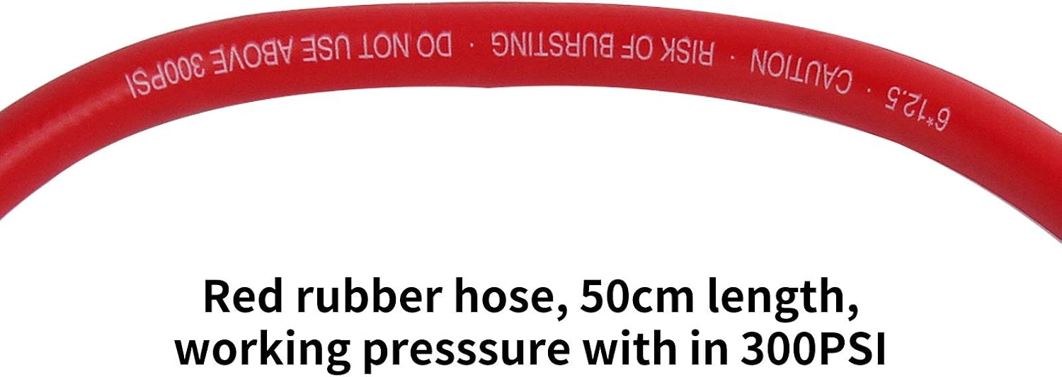 Bayonet Style Inflator Gauge, Tire Inflator Chuck, Straight-On Chuck, 20" Red Hos, Range 10-130psi/kpa