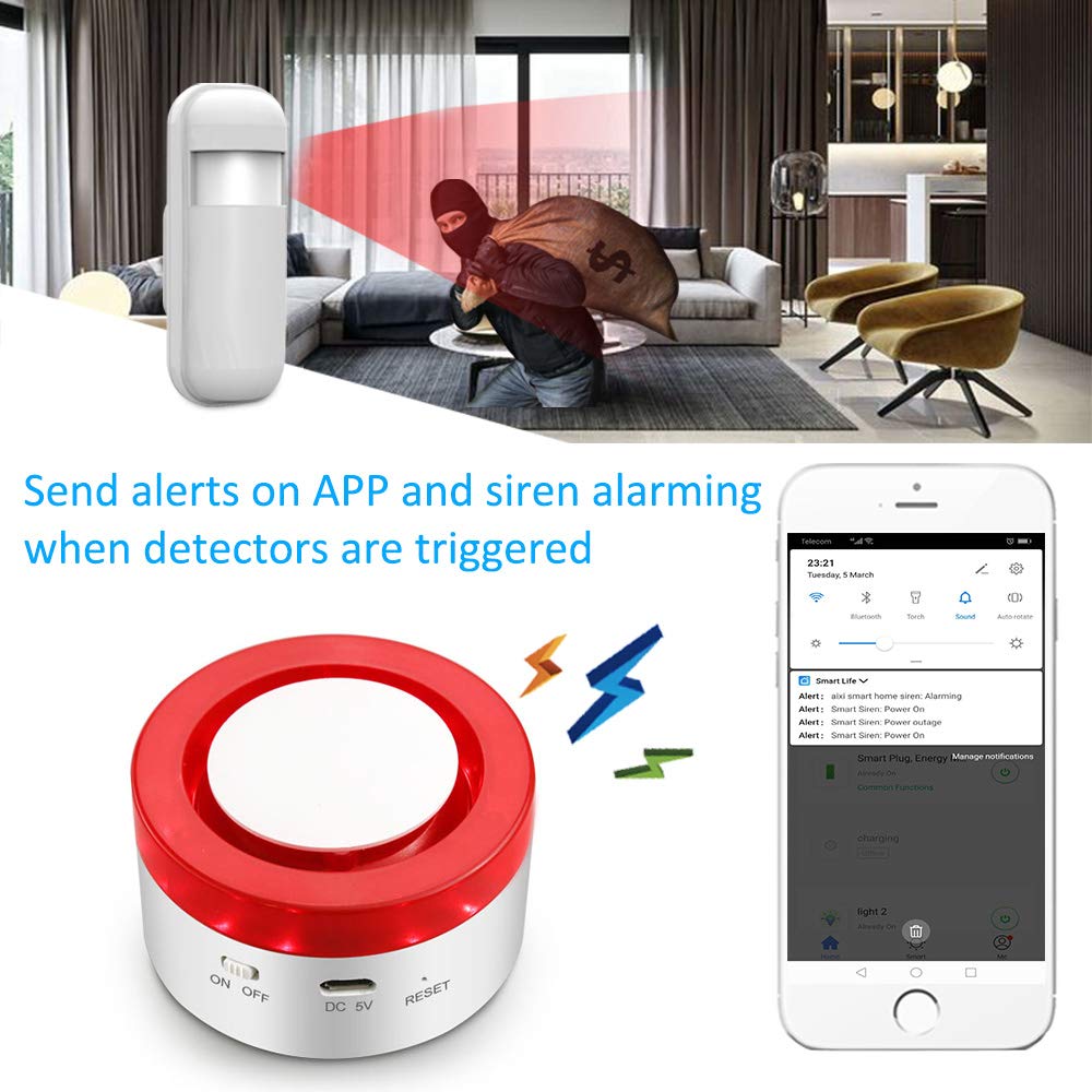 Smart Wi-FI 433Mhz Système de sécurité d'alarme de sirène avec Fonction de Sonnette - Smart Life APP contrôle (Kit 1)