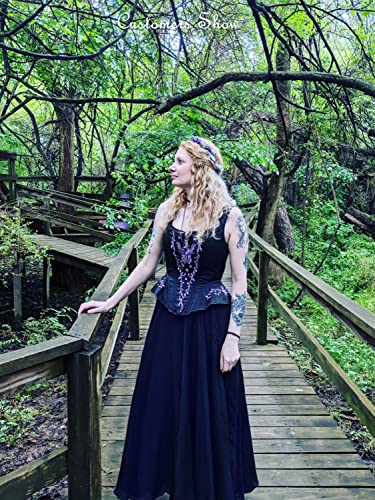 OCHENTA Women's Casual Cotton Long Maxi Skirt Flowy Boho for Summer Beach Goth Fairy Renaissance Weekend Skirts Navy Blue 95CM