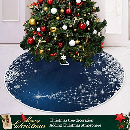 Attx Winter Blue Snowflakes Christmas Tree Skirt Home Decoration Large Round Tree Skirt 35.4 Inches #TOP5