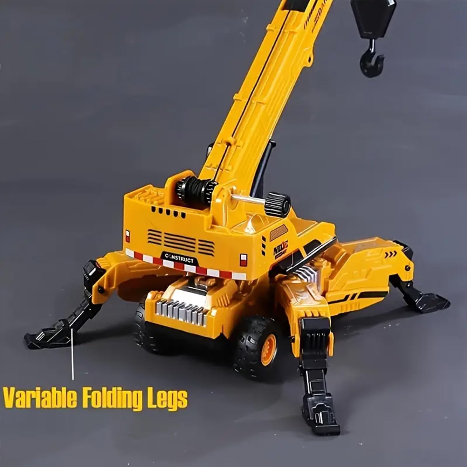 PROBABE 1:50 Diecast Friction Powered Lifting Long Crane Toy with Cable 360 Degree Rotating Towing Model Toy with Movable Wheel Construction Vehicles Truck for Kids Boys Girls 2