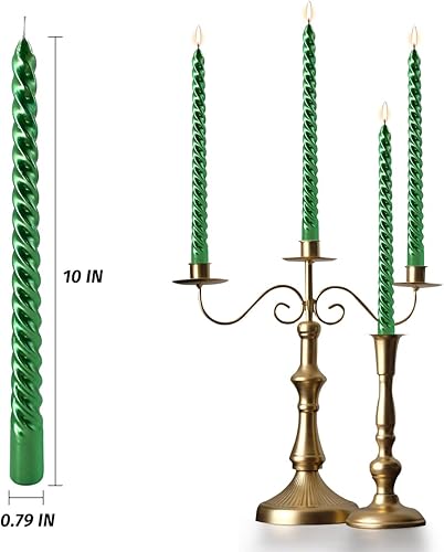 Miniatura 7 de Juego de 4 velas cónicas de 10 pulgadas de largo con aspecto metálico brillante, velas cónicas sin goteo, velas de combustión limpia de 9 horas,