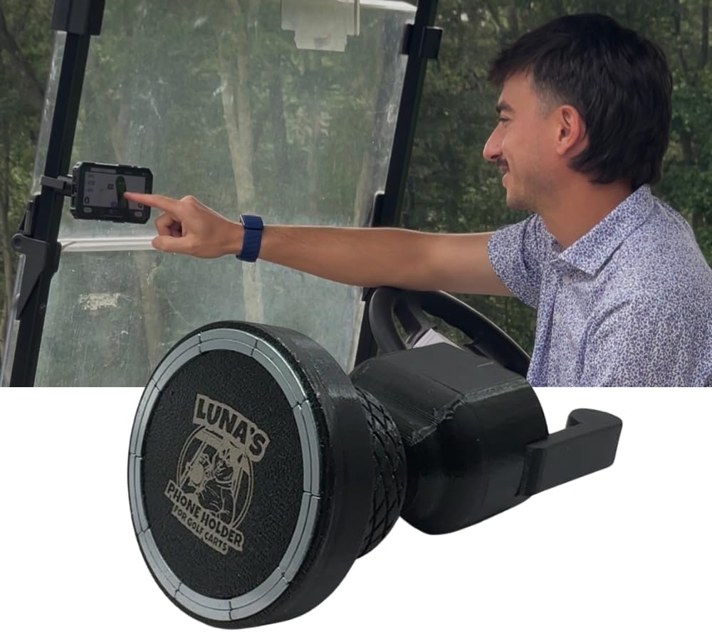 Luna's V2.5 Phone Holder Magnetic Golf Cart Mount, 110lb-Rated Magnetic Mount to Steel Bar on Golf Carts, Ball Joint Neck, GPS View Compatible, Anti-Rattle Designed for Phone Safety