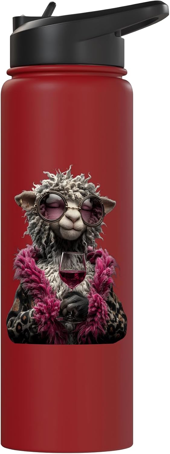 Stylish Lamb Portrait Fashion Sheep Wine Glass Graphic Farm Stainless Steel Insulated Water Bottle