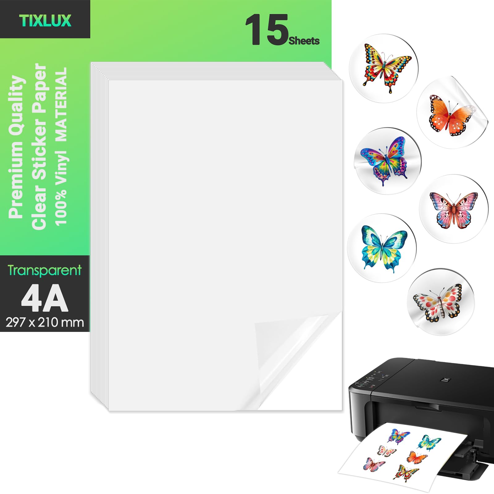 Carta adesiva vinile trasparente A4 297x210mm per stampante a getto d'inchiostro