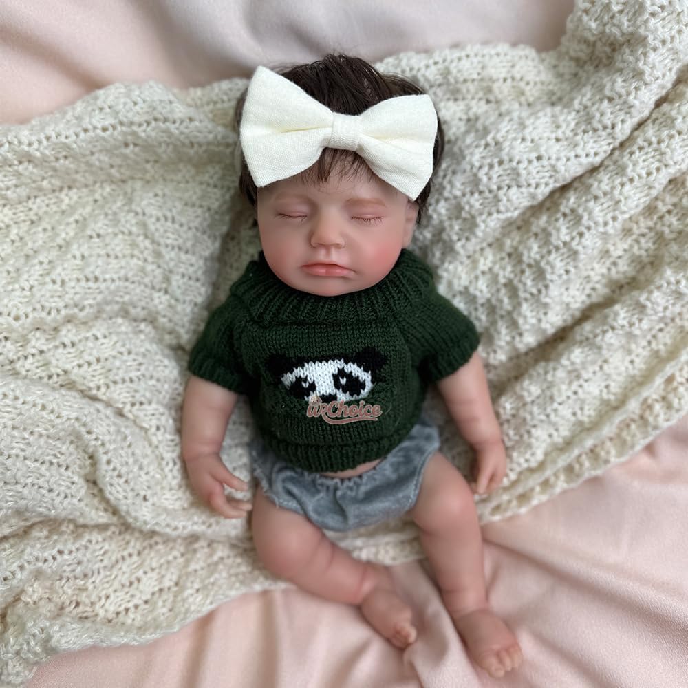 Full Body Silicone Baby Doll with Hair 12 Inch Girl Open Mouth, That Look Real Life Sleeping Newborn Anatomically Correct Baby Doll